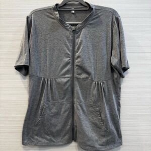 Meuponc Post Mastectomy Zip-Up Shirt Jacket with Drain Pockets Short Sleeve L